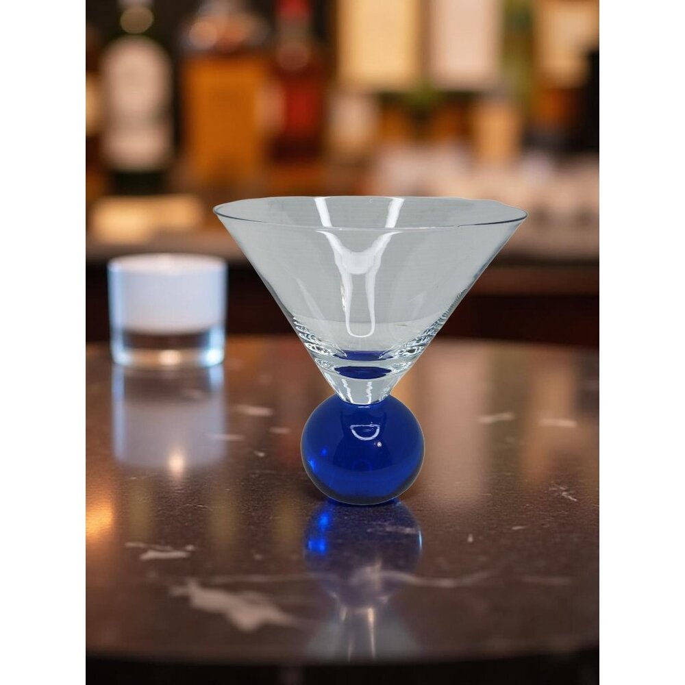 vintage hand blown cobalt blue heavy bottom martini glass